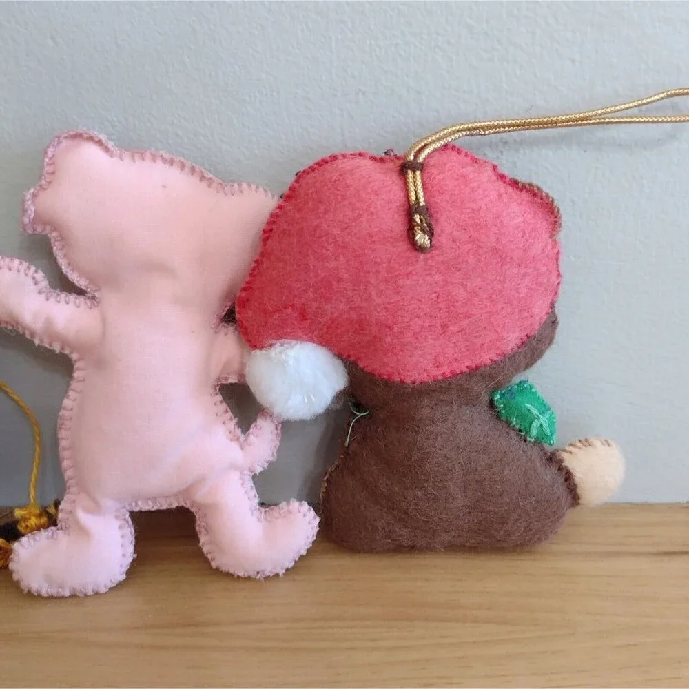 Vintage (3) Handmade Hand Stitched Stuffed Christmas Ornaments Crewel Clown Bear